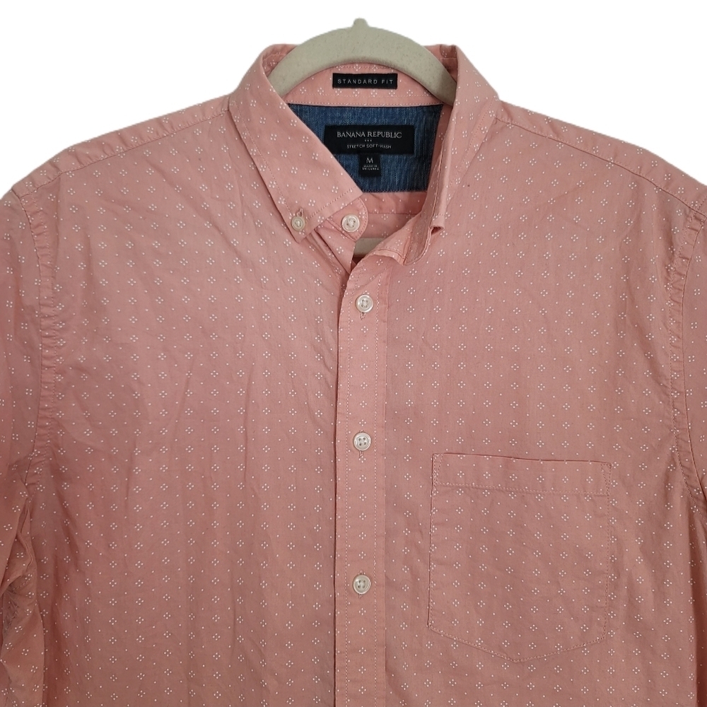 Banana Republic Shirt Mens M Medium Pink Button Up Short Sleeve Standard Fit - Picture 2 of 6